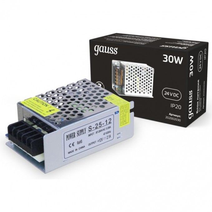 Блок питания GAUSS 30W 24V IP20 1/140 202002030 Блок питания GAUSS 30W 24V IP20 1/140 202002030