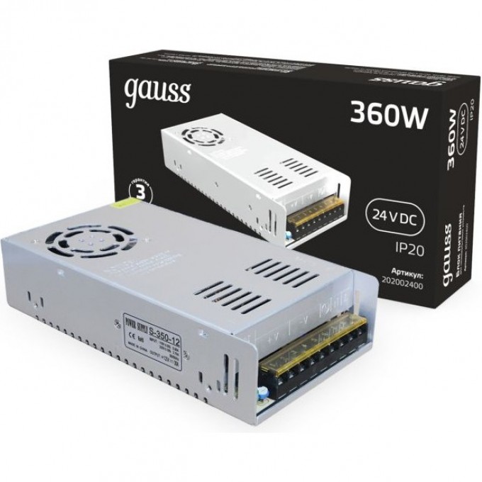 Блок питания GAUSS 360W 24V IP20 1/36 202002400 Блок питания GAUSS 360W 24V IP20 1/36 202002400