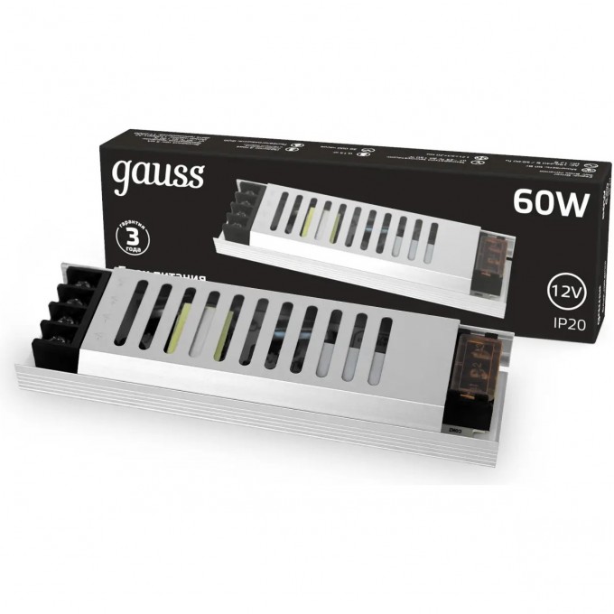 Блок питания GAUSS 60W 12V IP20 ультратонкий 202001060 Блок питания GAUSS 60W 12V IP20 ультратонкий 202001060