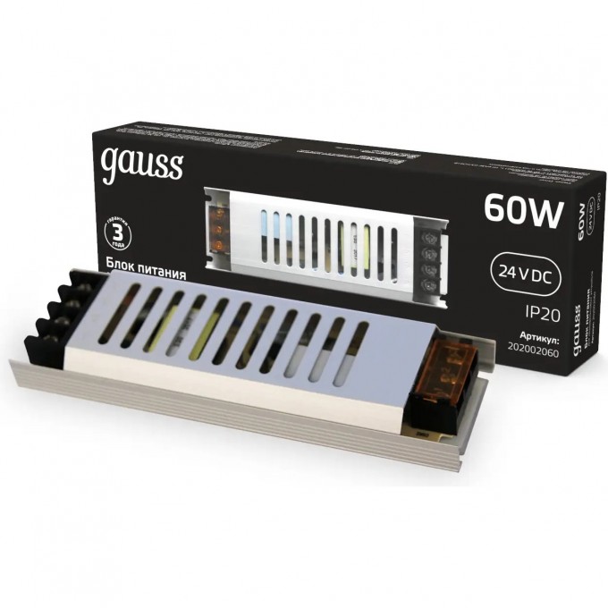 Блок питания GAUSS 60W 24V IP20 ультратонкий 202002060 Блок питания GAUSS 60W 24V IP20 ультратонкий 202002060