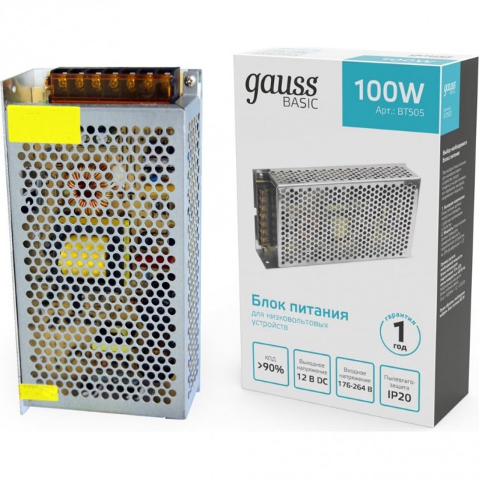 Блок питания GAUSS BASIC 12V 100W IP20 BT505 Блок питания GAUSS BASIC 12V 100W IP20 BT505