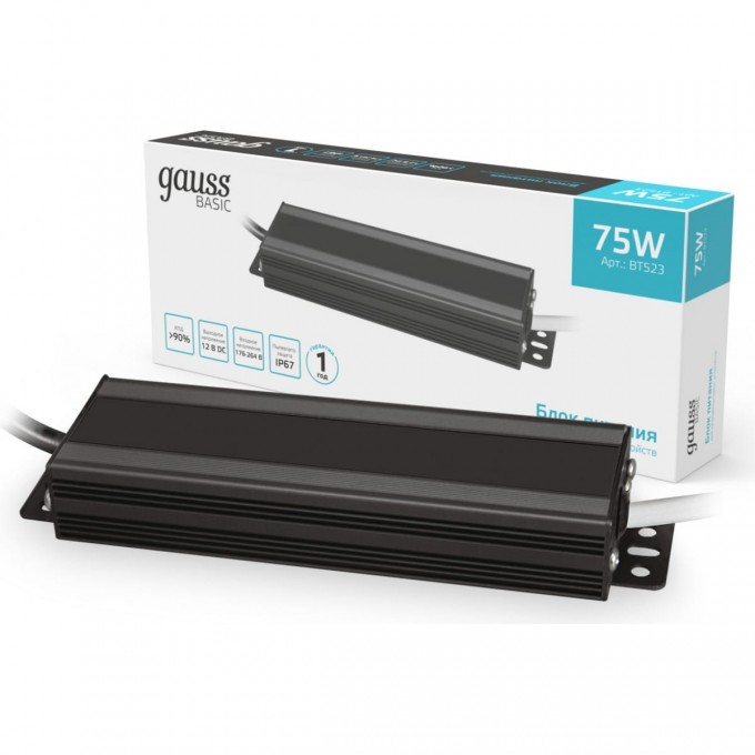 Блок питания GAUSS BASIC 12V 75W IP67 BT523 Блок питания GAUSS BASIC 12V 75W IP67 BT523