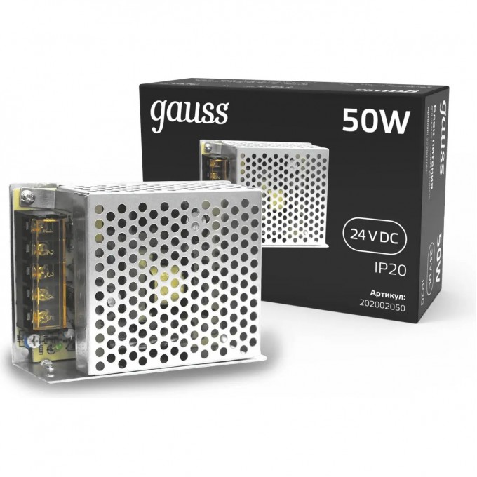 Блок питания GAUSS BLACK 50W 24V IP20 1/120 202002050 Блок питания GAUSS BLACK 50W 24V IP20 1/120 202002050