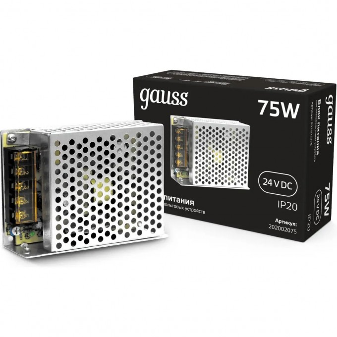 Блок питания GAUSS BLACK 75W 24V IP20 1/120 202002075 Блок питания GAUSS BLACK 75W 24V IP20 1/120 202002075