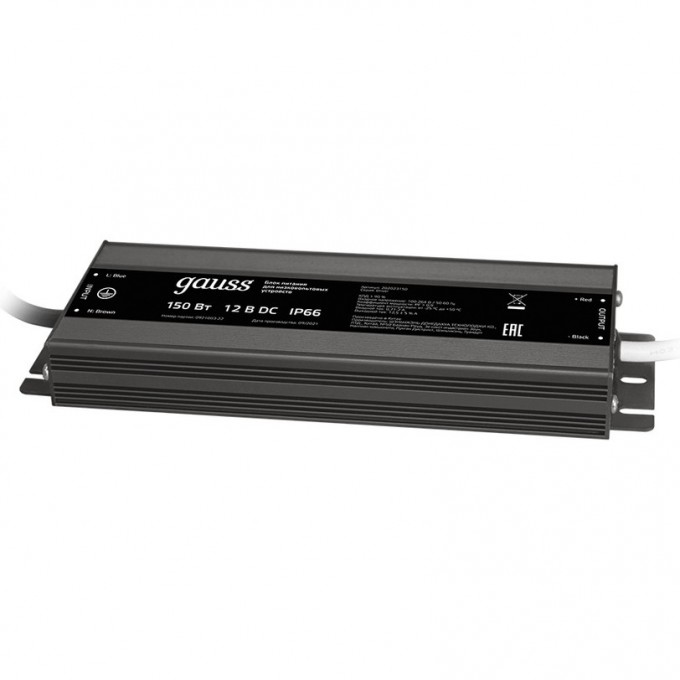 Блок питания GAUSS для светодиодной ленты 150W 12V IP66 1/15 пылевлагозащищенный 202023150 Блок питания GAUSS для светодиодной ленты 150W 12V IP66 1/15 пылевлагозащищенный 202023150