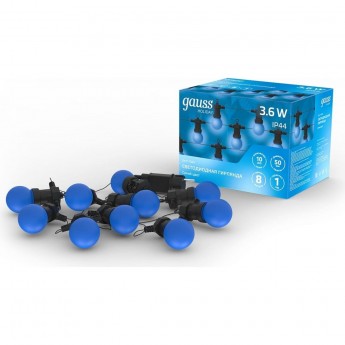 Гирлянда светодиодная GAUSS HOLIDAY БЕЛТ ЛАЙТ, 10 ламп, 7,7 м, IP44, синий