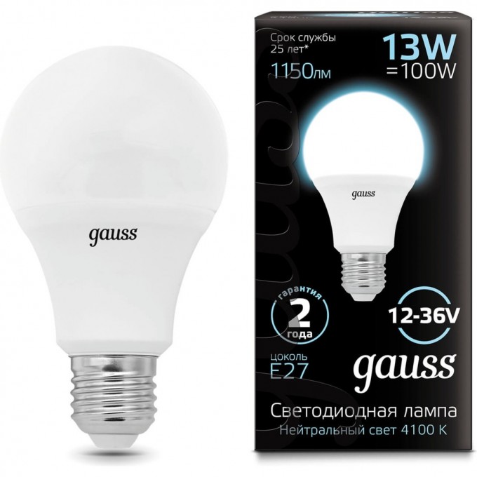 Лампа GAUSS A60 AC12-36V 13W 4100K E27 LED 1/10/100 202502213 Лампа GAUSS A60 AC12-36V 13W 4100K E27 LED 1/10/100 202502213