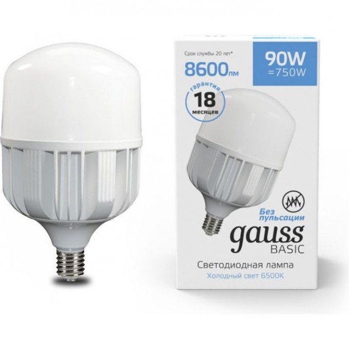 Лампа GAUSS BASIC T160 AC180-240V 90W 8600LM 6500K E40 LED 1/6 11734392 Лампа GAUSS BASIC T160 AC180-240V 90W 8600LM 6500K E40 LED 1/6 11734392