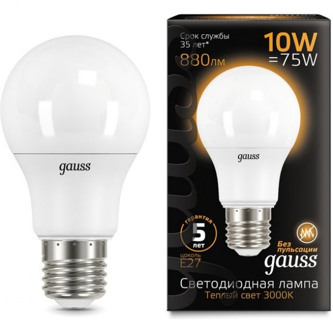 Лампа GAUSS BLACK LED A60 10W E27 3000K 102502110 Лампа GAUSS BLACK LED A60 10W E27 3000K 102502110