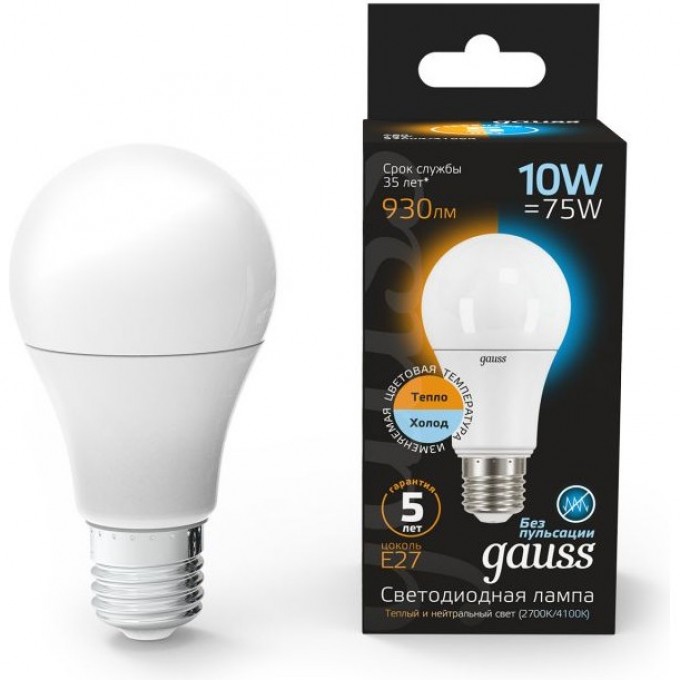 Лампа GAUSS BLACK LED A60 10W E27 3000K/4100K CTC 102502110-T Лампа GAUSS BLACK LED A60 10W E27 3000K/4100K CTC 102502110-T