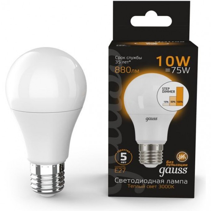 Лампа GAUSS BLACK LED A60 10W E27 3000K STEP DIMMABLE 102502110-S Лампа GAUSS BLACK LED A60 10W E27 3000K STEP DIMMABLE 102502110-S