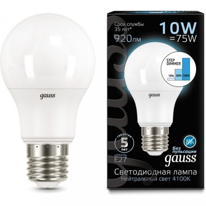 Лампа GAUSS BLACK LED A60 10W E27 4100K STEP DIMMABLE 102502210-S Лампа GAUSS BLACK LED A60 10W E27 4100K STEP DIMMABLE 102502210-S