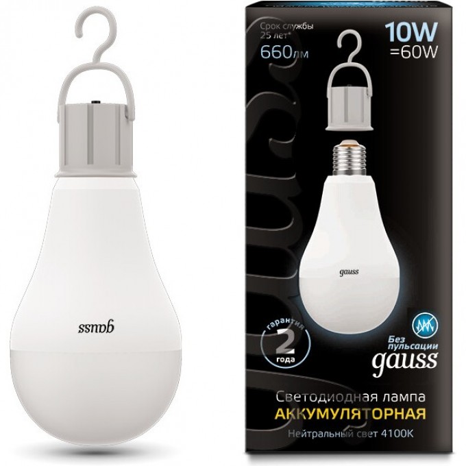 Лампа GAUSS BLACK LED A60 E27 10W 660 Лм 4100К с LI-ION аккумулятором 102402200 Лампа GAUSS BLACK LED A60 E27 10W 660 Лм 4100К с LI-ION аккумулятором 102402200