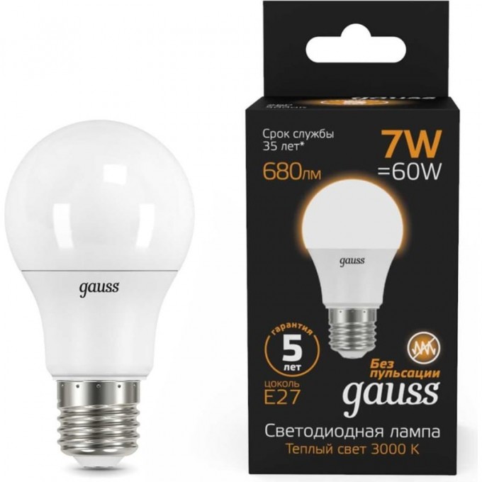 Лампа GAUSS BLACK LED A60 E27 7W 3000K 102502107 Лампа GAUSS BLACK LED A60 E27 7W 3000K 102502107