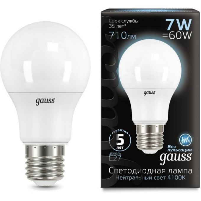 Лампа GAUSS BLACK LED A60 E27 7W 4100K 102502207 Лампа GAUSS BLACK LED A60 E27 7W 4100K 102502207