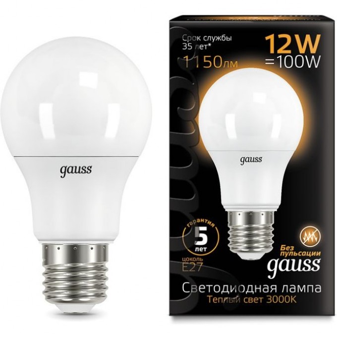 Лампа GAUSS BLACK LED A60 GLOBE 12W E27 3000K 102502112 Лампа GAUSS BLACK LED A60 GLOBE 12W E27 3000K 102502112