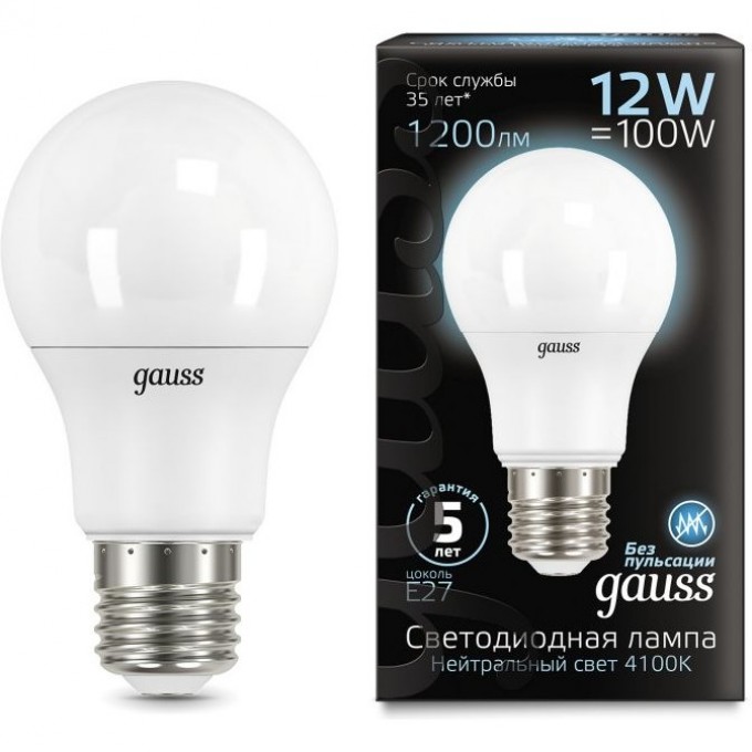 Лампа GAUSS BLACK LED A60 GLOBE 12W E27 4100K 102502212 Лампа GAUSS BLACK LED A60 GLOBE 12W E27 4100K 102502212