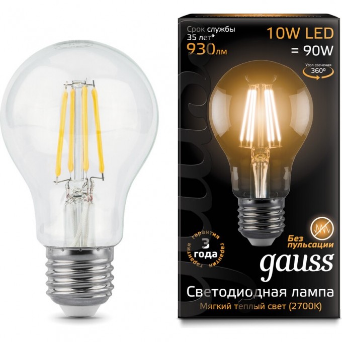Лампа GAUSS BLACK LED FILAMENT A60 E27 10W 2700К 102802110 Лампа GAUSS BLACK LED FILAMENT A60 E27 10W 2700К 102802110
