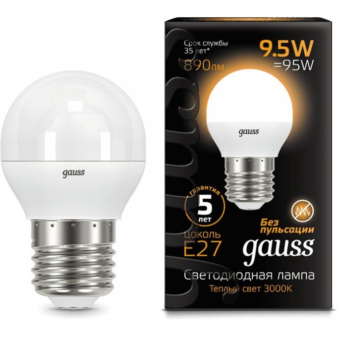 Лампа GAUSS BLACK LED GLOBE E27 9.5W 3000K 105102110 Лампа GAUSS BLACK LED GLOBE E27 9.5W 3000K 105102110