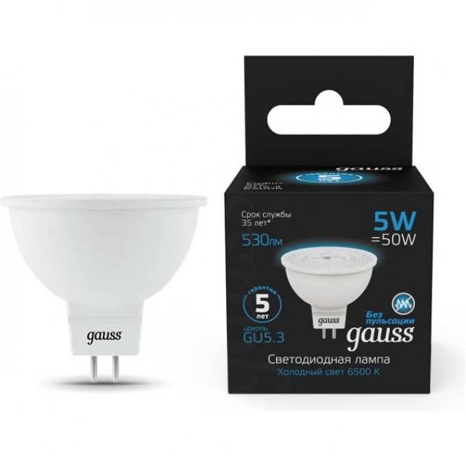 Лампа GAUSS BLACK MR16 5W 530LM 6500K GU5.3 LED 1/10/100 101505305 Лампа GAUSS BLACK MR16 5W 530LM 6500K GU5.3 LED 1/10/100 101505305