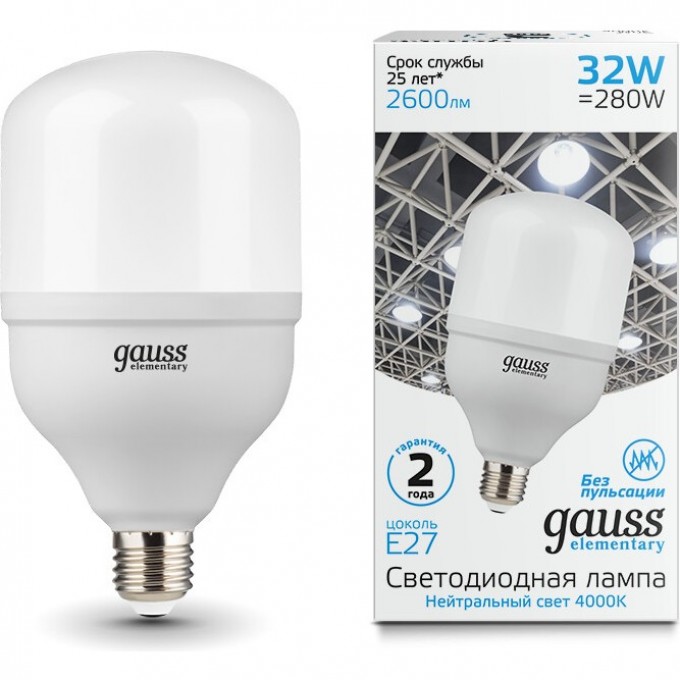 Лампа GAUSS ELEMENTARY LED T100 E27 32W 2600LM 63223 Лампа GAUSS ELEMENTARY LED T100 E27 32W 2600LM 63223