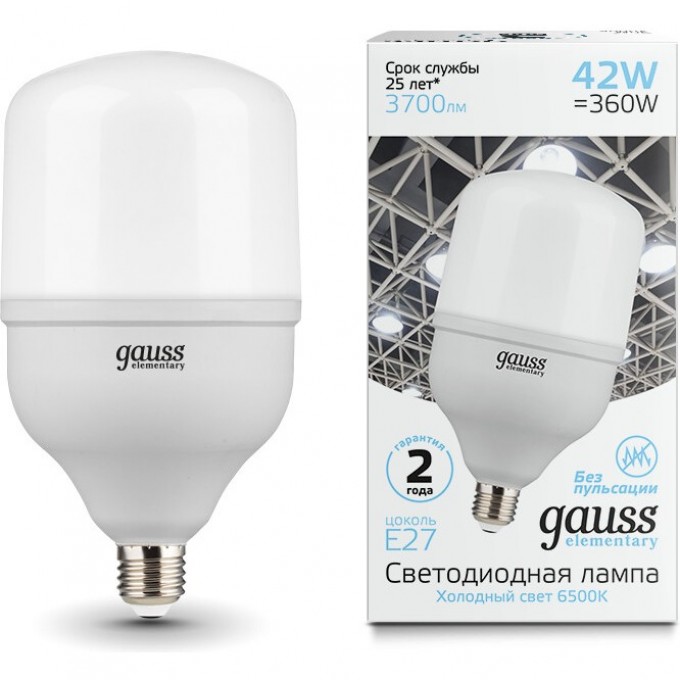 Лампа GAUSS ELEMENTARY LED T120 E27 42W 3700LM 63234 Лампа GAUSS ELEMENTARY LED T120 E27 42W 3700LM 63234