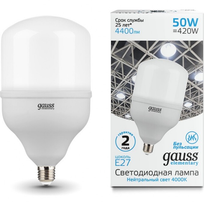 Лампа GAUSS ELEMENTARY LED T140 E27 50W 4400LM 63225 Лампа GAUSS ELEMENTARY LED T140 E27 50W 4400LM 63225