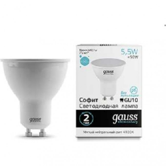 Лампа GAUSS ELEMENTARY MR16 5.5W 450lm 4100К GU10 LED 13626 Лампа GAUSS ELEMENTARY MR16 5.5W 450lm 4100К GU10 LED 13626