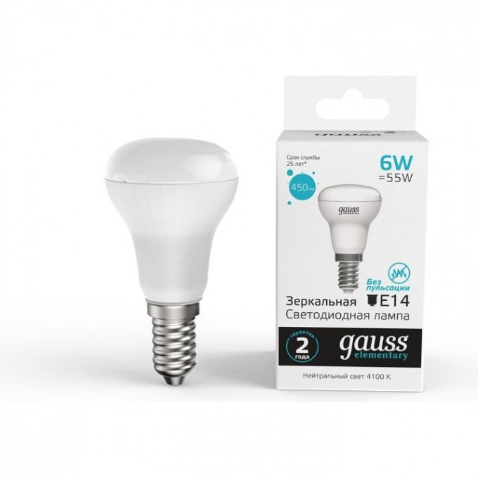 Лампа GAUSS ELEMENTARY R50 6W 450LM 4100K Е14 LED 1/10/50 63126 Лампа GAUSS ELEMENTARY R50 6W 450LM 4100K Е14 LED 1/10/50 63126