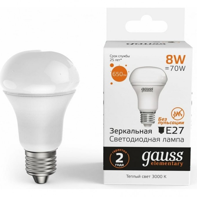 Лампа GAUSS ELEMENTARY R63 8W 650LM 3000K Е27 LED 1/10/40 63218 Лампа GAUSS ELEMENTARY R63 8W 650LM 3000K Е27 LED 1/10/40 63218