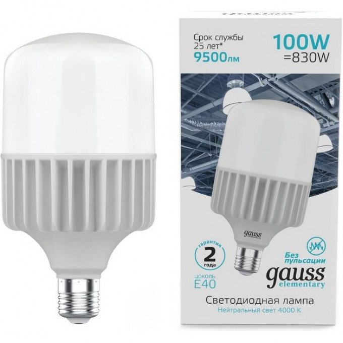 Лампа GAUSS ELEMENTARY T160 100W 9500LM 4000K E40 LED 1/8 63420 Лампа GAUSS ELEMENTARY T160 100W 9500LM 4000K E40 LED 1/8 63420
