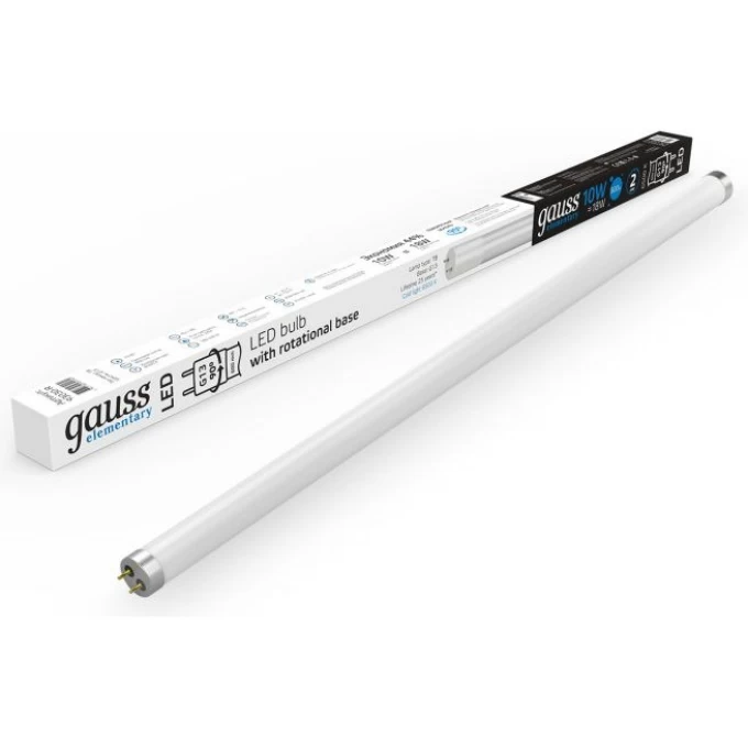 Лампа GAUSS ELEMENTARY T8 10W 800LM 6500K G13 поворотная LED 1/30 стекло 93030-R Лампа GAUSS ELEMENTARY T8 10W 800LM 6500K G13 поворотная LED 1/30 стекло 93030-R