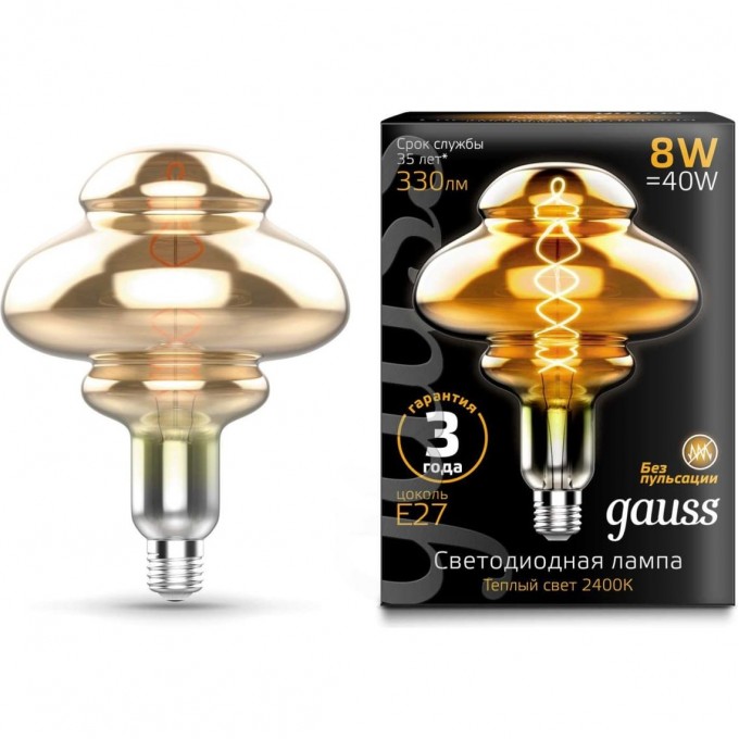 Лампа GAUSS FILAMENT BD160 8W 330lm 2400К Е27 gray flexible LED 162802008 Лампа GAUSS FILAMENT BD160 8W 330lm 2400К Е27 gray flexible LED 162802008