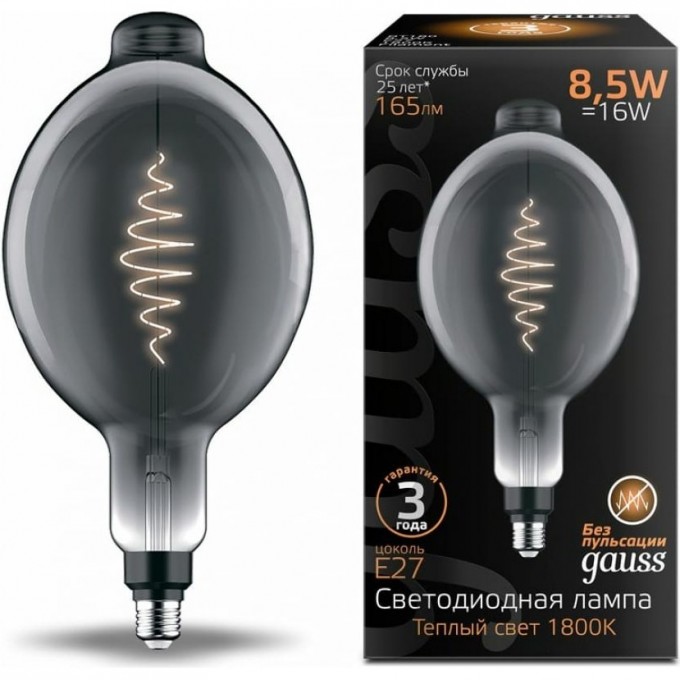 Лампа GAUSS FILAMENT BT180 8.5W 165lm 1800К Е27 gray flexible LED 152802005 Лампа GAUSS FILAMENT BT180 8.5W 165lm 1800К Е27 gray flexible LED 152802005