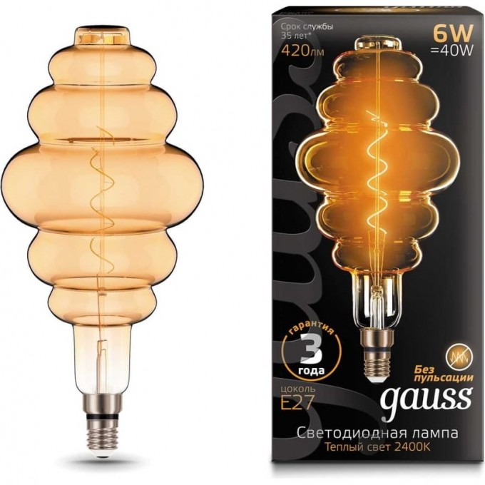 Лампа GAUSS FILAMENT HONEYCOMB 6W 420lm 2400К Е27 golden flexible LED 158802006 Лампа GAUSS FILAMENT HONEYCOMB 6W 420lm 2400К Е27 golden flexible LED 158802006