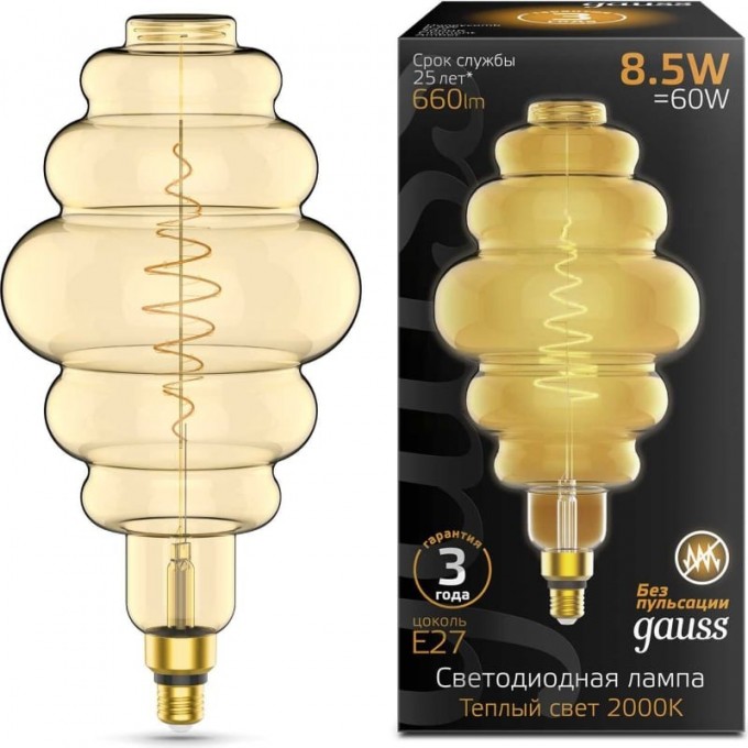 Лампа GAUSS FILAMENT HONEYCOMB 8.5W 660lm 2000К Е27 golden LED 161802105 Лампа GAUSS FILAMENT HONEYCOMB 8.5W 660lm 2000К Е27 golden LED 161802105