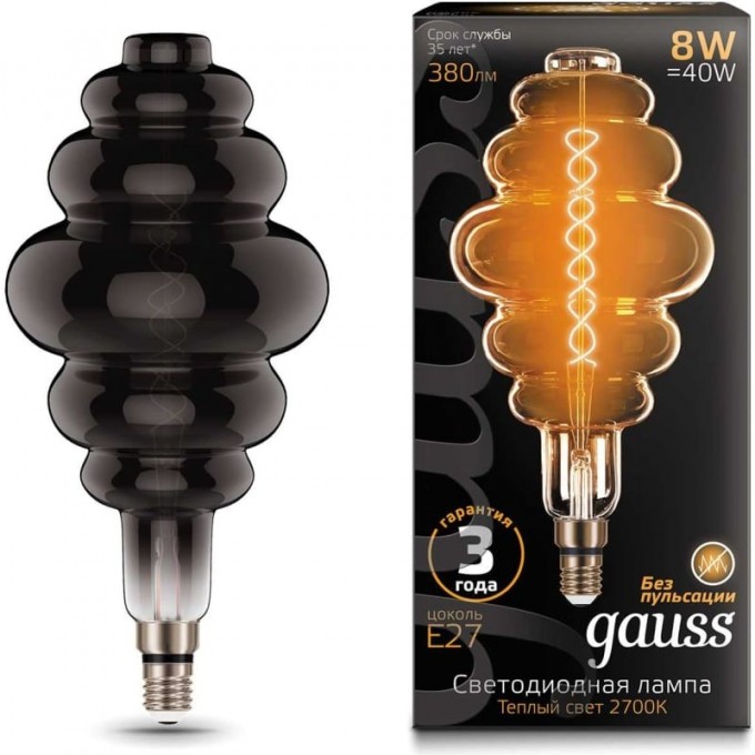 Лампа GAUSS FILAMENT HONEYCOMB 8W 380lm 2700К Е27 gray flexible LED 159802008 Лампа GAUSS FILAMENT HONEYCOMB 8W 380lm 2700К Е27 gray flexible LED 159802008