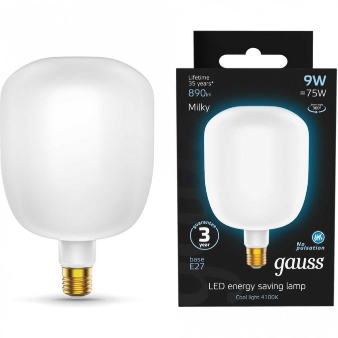 Лампа GAUSS FILAMENT V140 9W 890lm 4100К Е27 milky LED 1015802209 Лампа GAUSS FILAMENT V140 9W 890lm 4100К Е27 milky LED 1015802209