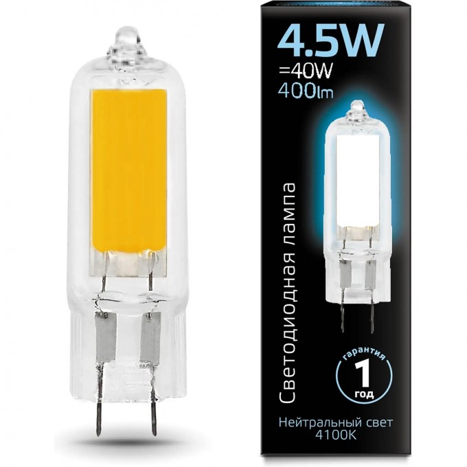 Лампа GAUSS G4 AC220-240V 4.5W 400lm 4100K стекло LED 107807204 Лампа GAUSS G4 AC220-240V 4.5W 400lm 4100K стекло LED 107807204
