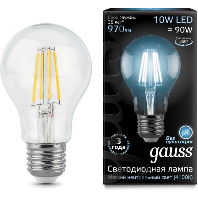 Лампа GAUSS LED BLACK FILAMENT A60 E27 10W 4100К 102802210 Лампа GAUSS LED BLACK FILAMENT A60 E27 10W 4100К 102802210