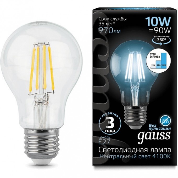 Лампа GAUSS LED BLACK FILAMENT A60 E27 10W 4100К STEP DIMMABLE 102802210-S Лампа GAUSS LED BLACK FILAMENT A60 E27 10W 4100К STEP DIMMABLE 102802210-S