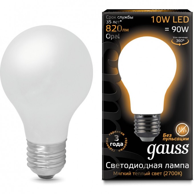 Лампа GAUSS LED BLACK FILAMENT A60 OPAL E27 10W 2700К 102202110 Лампа GAUSS LED BLACK FILAMENT A60 OPAL E27 10W 2700К 102202110