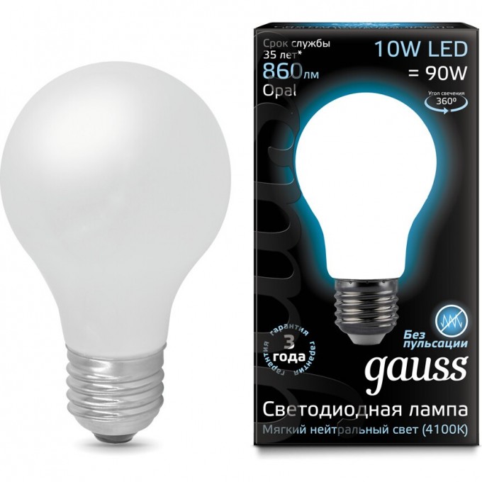 Лампа GAUSS LED BLACK FILAMENT A60 OPAL E27 10W 4100К 102202210 Лампа GAUSS LED BLACK FILAMENT A60 OPAL E27 10W 4100К 102202210