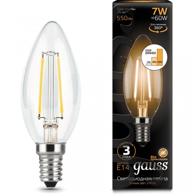 Лампа GAUSS LED BLACK FILAMENT CANDLE E14 7W 2700К STEP DIMMABLE 103801107-S Лампа GAUSS LED BLACK FILAMENT CANDLE E14 7W 2700К STEP DIMMABLE 103801107-S