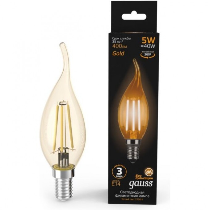 Лампа GAUSS LED BLACK FILAMENT CANDLE TAILED E14 5W 2700K GOLDEN 104801005 Лампа GAUSS LED BLACK FILAMENT CANDLE TAILED E14 5W 2700K GOLDEN 104801005