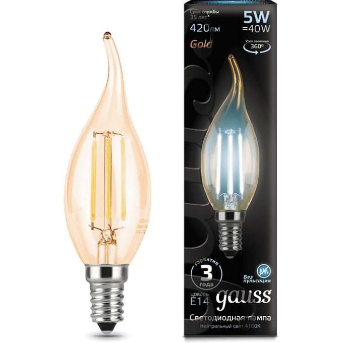 Лампа GAUSS LED BLACK FILAMENT CANDLE TAILED E14 5W 4100K GOLDEN 104801805 Лампа GAUSS LED BLACK FILAMENT CANDLE TAILED E14 5W 4100K GOLDEN 104801805