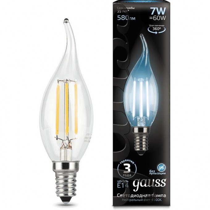 Лампа GAUSS LED BLACK FILAMENT CANDLE TAILED E14 7W 4100К 104801207 Лампа GAUSS LED BLACK FILAMENT CANDLE TAILED E14 7W 4100К 104801207
