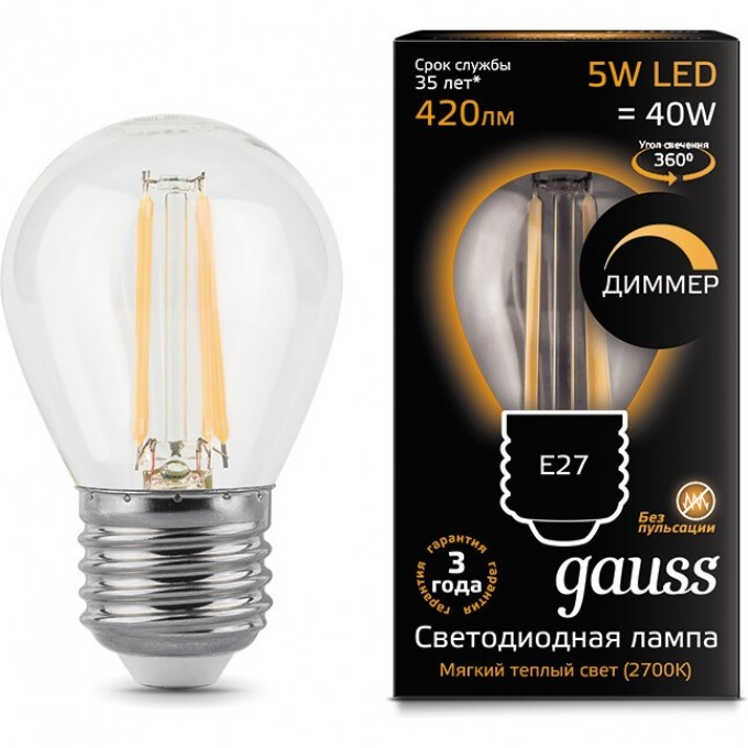 Лампа GAUSS LED BLACK FILAMENT GLOBE DIMMABLE E27 5W 2700K 105802105-D Лампа GAUSS LED BLACK FILAMENT GLOBE DIMMABLE E27 5W 2700K 105802105-D