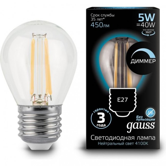 Лампа GAUSS LED BLACK FILAMENT GLOBE DIMMABLE E27 5W 4100K 105802205-D Лампа GAUSS LED BLACK FILAMENT GLOBE DIMMABLE E27 5W 4100K 105802205-D