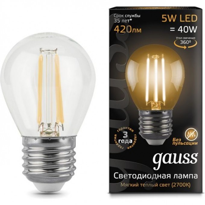 Лампа GAUSS LED BLACK FILAMENT GLOBE E27 5W 2700K 105802105 Лампа GAUSS LED BLACK FILAMENT GLOBE E27 5W 2700K 105802105